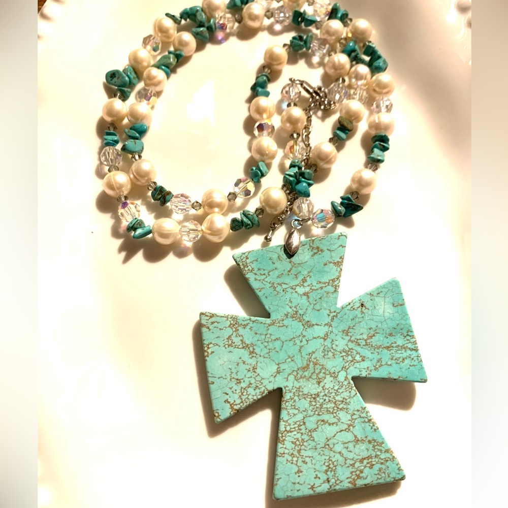 Turquoise Cross Pendant Necklace - Picture 2 of 4